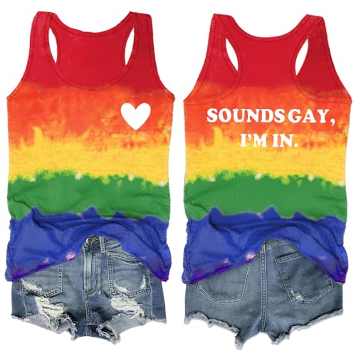 Image of Ithalt Pride Tank Top for Women LGBT Rainbow Flag Shirt Love Heart Graphic Tee Lesbian Gay Pride Sleeveless Vest