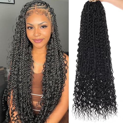 Samtress 24 Inch Boho Senegalese Twist Crochet Hair with Curly Ends 9 Packs Pre-Looped Boho Island Twist Crochet Braids with Curls Bohemian Natural Black...