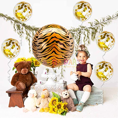 Image of Wanna Party Tiger Print Orbz Balloon, Animal Print Foil Balloons for Kids Birthday, Jungle Animal Party Theme Balloons, 16 Inches