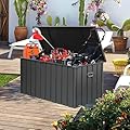 Domi 160 Gallon Deck Box, Outdoor Metal Lockable Storage Cabinet, Waterproof Steel Outdoor Bench with Lockable Lid, Side Handles & Rolling Casters for Outside Cushions, Pillows, Garden Tools, Grey