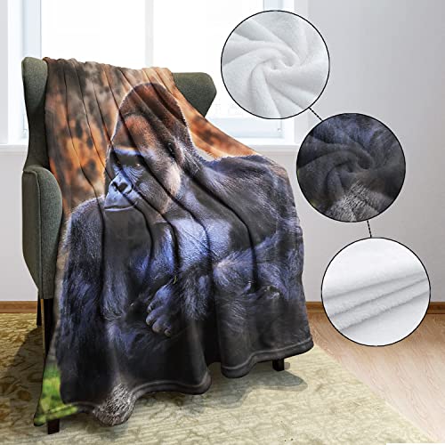 Hommomh Gorilla Blanket,African Animals Wild,Soft Fluffy Fleece Throw 50"X60",Black #TOP4