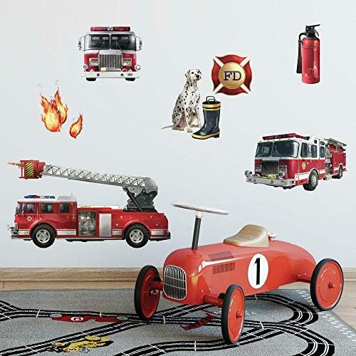 RoomMates RMK1125SCS Fire Brigade Peel and Stick Wall Decals , Red