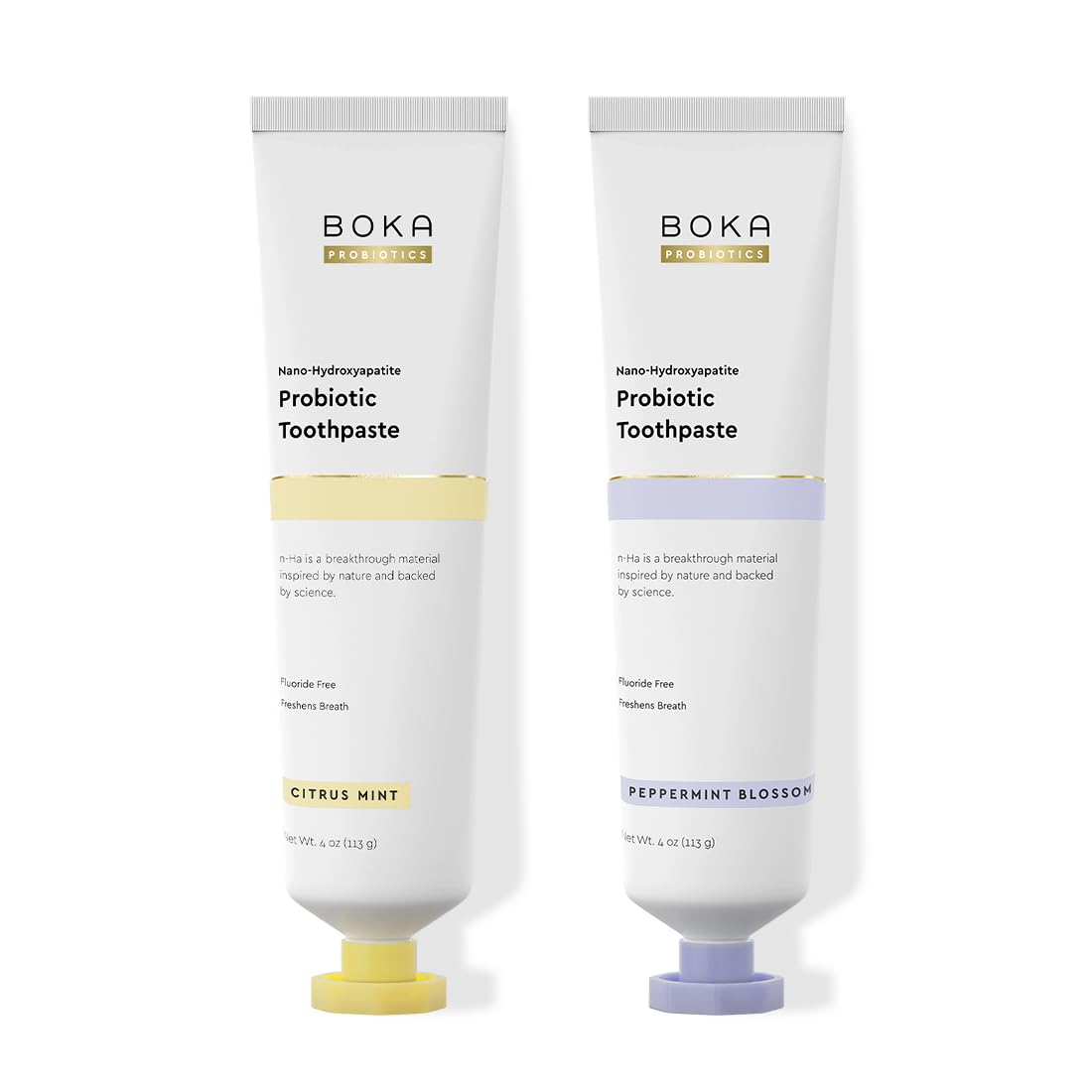 Boka Fluoride Free Toothpaste, Nano Hydroxyapatite Toothpaste, Appropriate for Sensitive Teeth - for Adult, Kids Oral Care - Probiotics - Peppermint Blossom&amp; Citrus Mint, 4 Fl Oz 2Pk