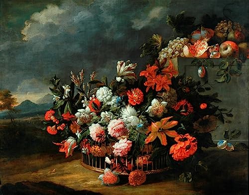 Peinture sur toile panier de fleurs Jean Baptiste Monnoyer 60x90cm