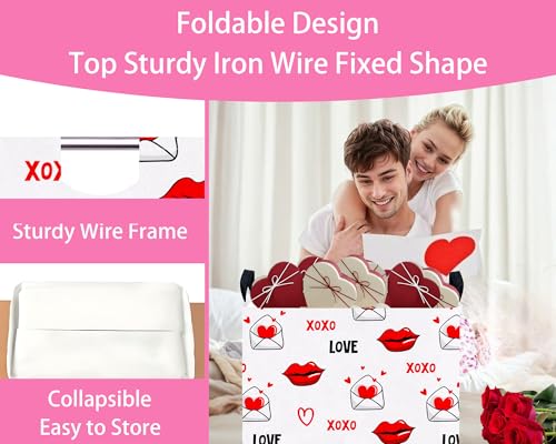 Image of Valentines Day Basket Large Foldable Heart Shaped Storage Box for Gifts Kids Empty Storage Bins Rectangular Toy Organizer Decor (Mouth Envelope Love)