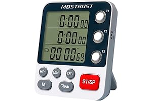 Digital Triple Kitchen Lab Timer, 3 Channels Count Up/Down Timer, Cooking Timer