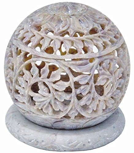 Zap Impex ® Tealight Escultura de piedra candelita candelabro con flores talladas, figuras decorativas vela linterna única hecha a mano decoración casera gres 4 pulgadas