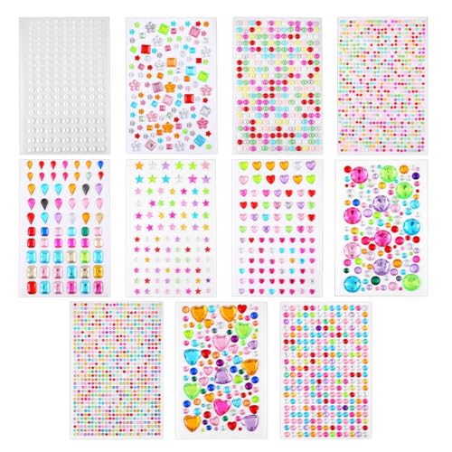 Image of MAYCREATE Rhinestones & Pearls Kit, 11 Sheets Colorful Hair Rhinestone Stickers for Hair Decoration, Self-Adhesive Gems Face Stickers for Women for DIY Scrapbooking, Phone Cases, and Arts & Crafts