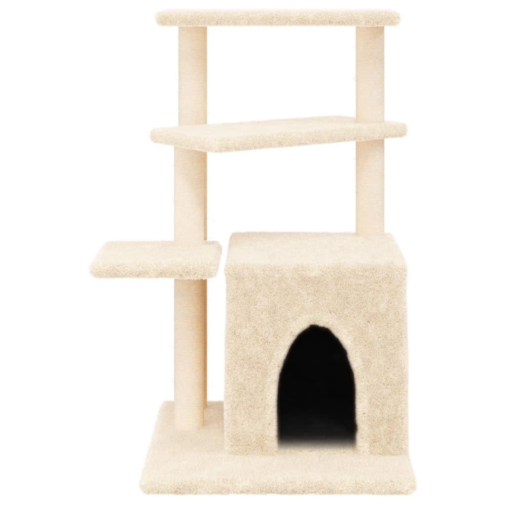 Kratzbaum Katze mit Sisal Stamm, Kletterbaum mit Höhle und Hängematte, Plüsch Liegemulde, kratzbrett, Spielturm für Klettern, Spielen, Schlafen in Wohnung und Balkon, 59,5 x 59 x 83,5 cm