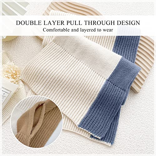 Winter Knitted Scarf Women Two-Color Rib Knit Keyhole Pull-Through Scarves Soft Cute Neck Warmer Collar Neckerchiefs4