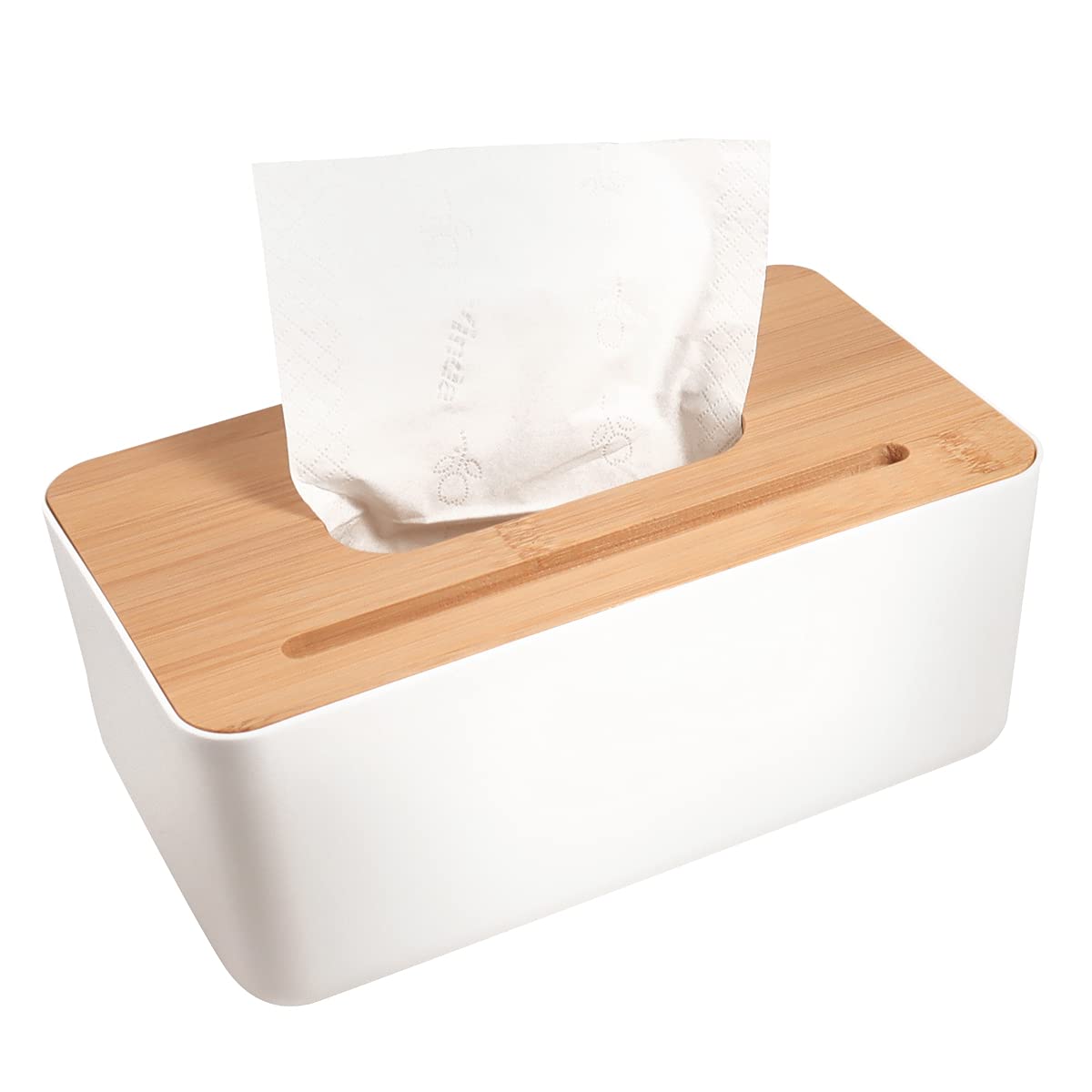 Tissue Box Cover with Cell Phone Slot, Square Tissue Box Holder with Removable Lid, Easy to Refill Napkin Case Decor for Bathroom, Bedroom, Office, Night Stand, Desk(White)