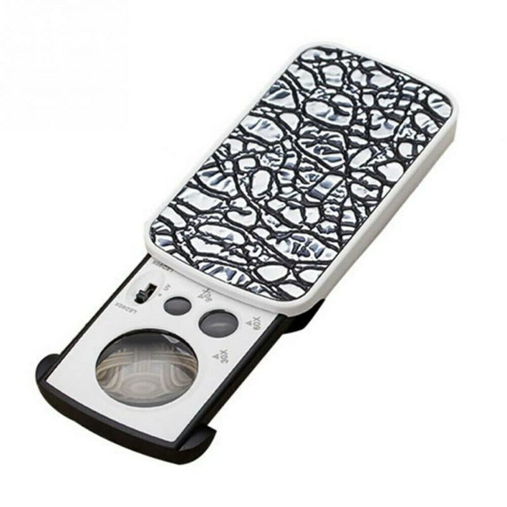 Multibao Silver Portable 30X 60X 90X Eye Illuminated Loupe Pocket Magnifier With Led Light Loupe Lens Glass For Craft Work Jewelry Stamps Watches Coins (Silver)