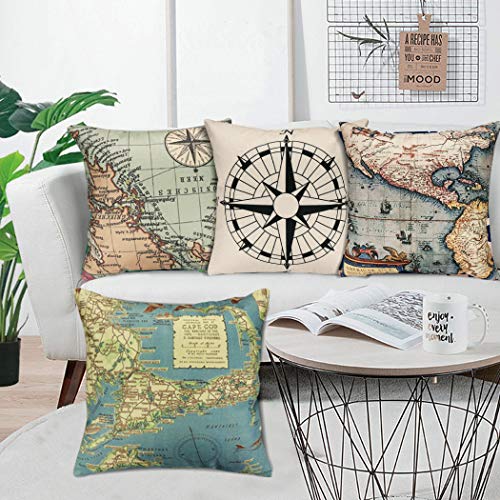 Faylapa 6 Pack Abstract Cartoon Flower Pillow Cases,Cotton Linen Decorative Cushion Cover (Geography Theme) #TOP4