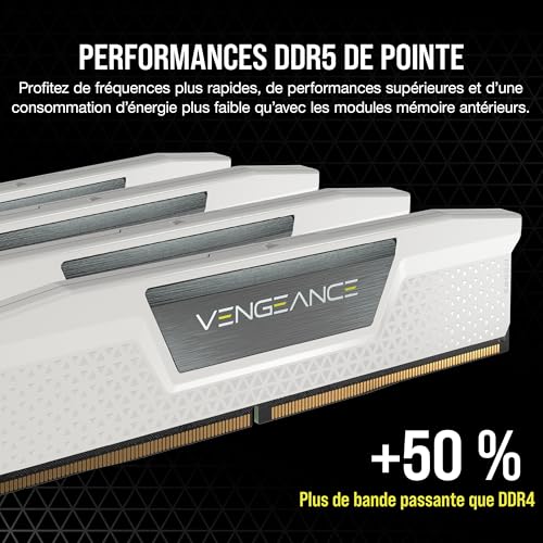 CORSAIR Vengeance DDR5 RAM 32Go (2x16Go) 6400MHz CL36-48-48-104 1.35V AMD Expo Intel XMP 3.0 Mémoire pour Ordinateur de Bureau – Blanc (CMK32GX5M2B6400Z36W)