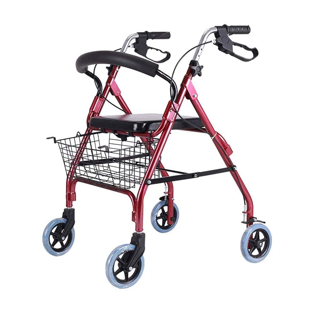 Andador Plegable con Ruedas Andador con Asiento Y Ruedas, Andador con Frenos Andador Plegable para Personas Mayores, Marco De Acero Duradero Que Soporta hasta 400 Libras, Rojo