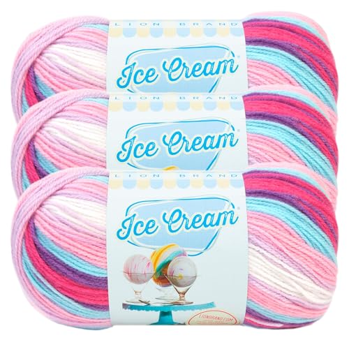 Lion Brand Yarn, Ice Cream Crochet Yarn, Raspberry Ripple, Multi, 3 Pack