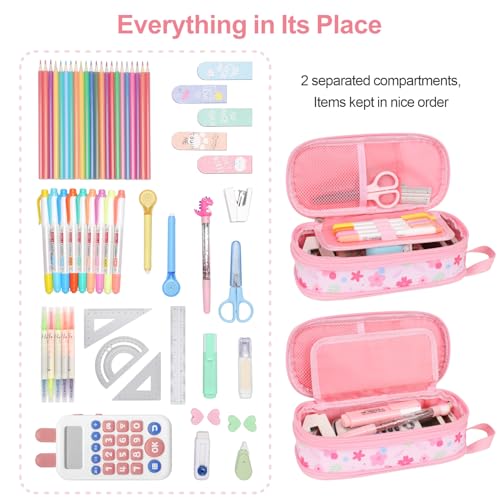 Image of Bagseri Pencil Case for Girls - Expandable Cute Pencil Pouch for Kids Special Pencil Box Large Capacity Pencil Bag Organizer for School (Pink Floral)