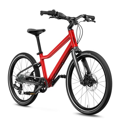 woom Explore 4 Kids’ Bicycle, 20-Inch, 7-Speed Twist Shifter for Advanced Riders, Road & Mountain Ready Bike with Powerful Disc Brakes for Boys & Girls - Red