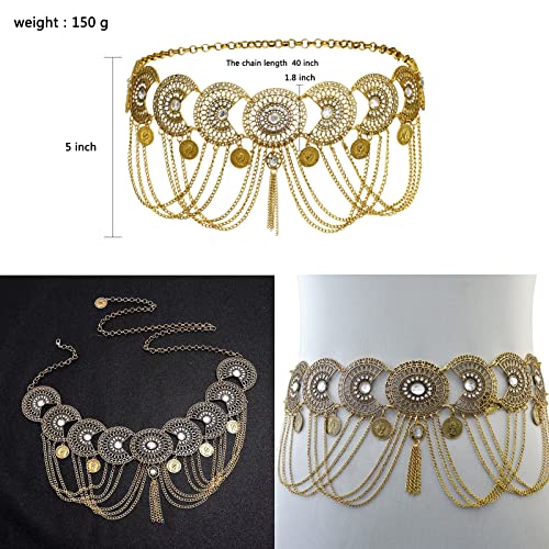 Retro Coin Tassels Pendant Belly Dance Body Chain Waist Chains Adjustable Gypsy Carving Beach Belt Body Jewelry Accessory For Women Girls #TOP2