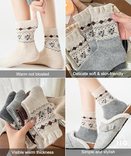 Image of IIG Cute Warm Wool Socks for Women Super Cozy Thick Crew Winter Socks Gifts, 5 Pairs