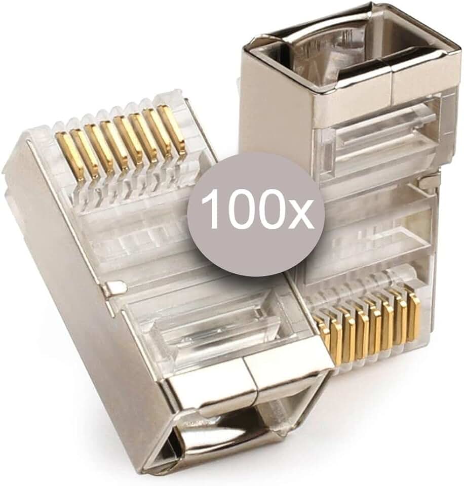 100x Conector RJ45 Cat6 Blindado Macho Plug Rede Gigabit Lan