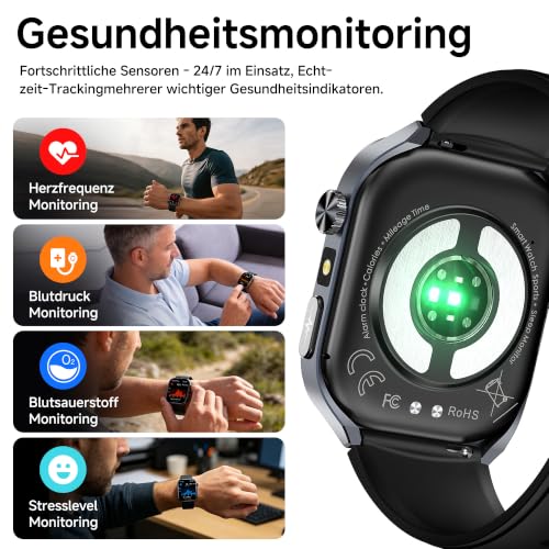 KPEP Smartwatch Herren mit EKG/Blutdruck/Harnsäure/HRV/LED-Licht/BMI/Schlaf – Ansicht 5