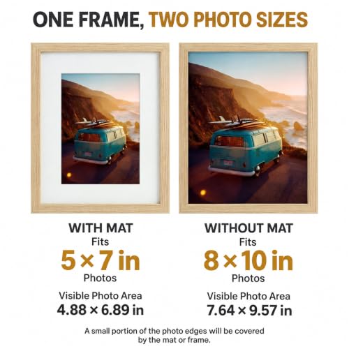 Luxdart 8X10 Picture Frame - Solid Wood Picture Frames With Hd Plexiglass, Oak Wood 8X10 Photo Frames Matted To Displays 5X7, Oak Wood Frame For Wall Mounting - 1 Pack #TOP22