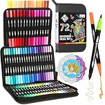 ZENO 72 Dual Tip Markers Set – Fine & Brush Tip - No-Bleed Coloring for Adults - Art Markers - Watercolor Pens for Artists, Coloring, and Journaling