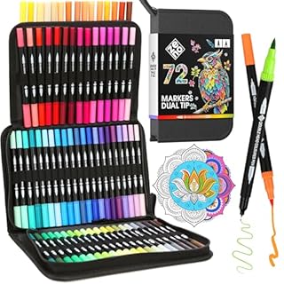 ZENO 72 Dual Tip Markers Set – Fine & Brush Tip - No-Bleed Coloring for Adults - Art Markers - Watercolor Pens for Artists, Coloring, and Journaling