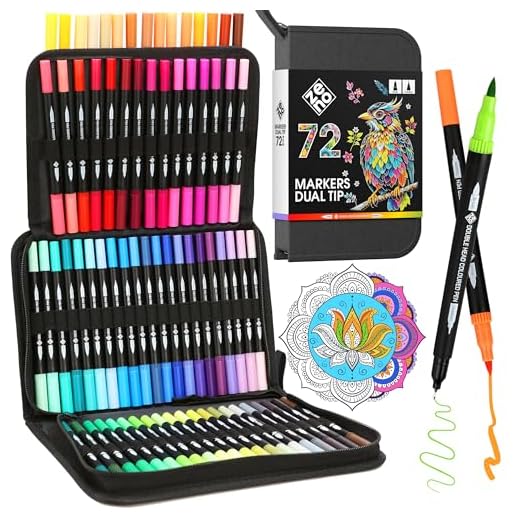 ZENO 72 Filzstifte Set-B mit Doppelseitiger Spitze und Etui – Stifte Set mit Feiner Spitze und Pinselspitze für Malbücher, Zeichnen, Mandalas und Lettering – Dual Brush Pen für Erwachsene