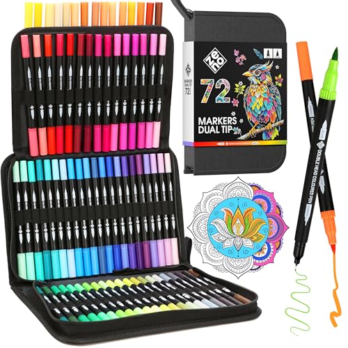ZENO 72 Set-B Rotuladores Doble Punta con Estuche – Brush Pen con...