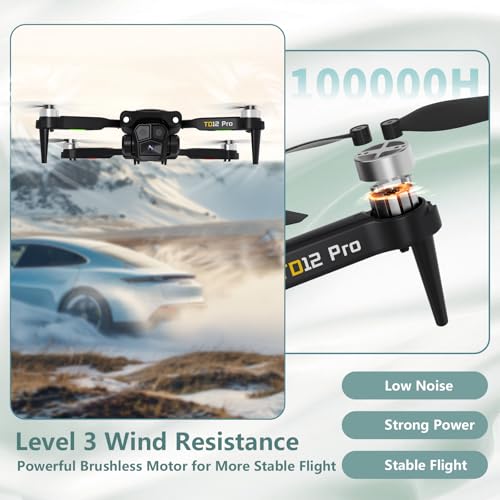 Drohne mit Kamera 1080P, Drone mit Bürstenlosem Motor Höhenlage Halten Kopfloser Modus 2 Kameras Faltbare FPV Drohnen RC Quadcopter für Anfänger TD12Pro – Bild 4