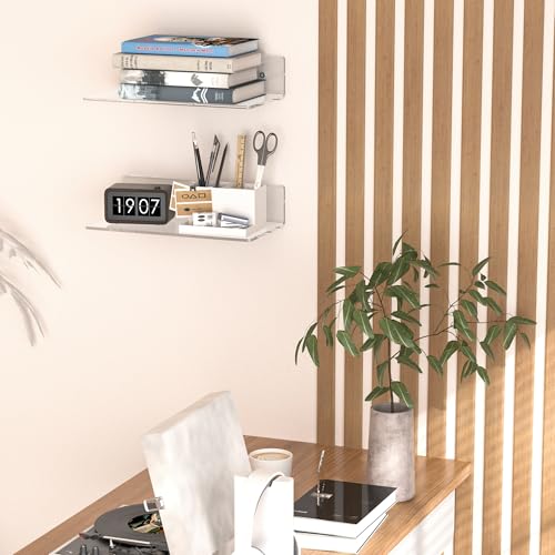 Image of 12 Inches Clear Wall Shelves, Moisture-Proof Acrylic Bathroom Organizer Shelves for Wall, Floating Shelves for Bathroom, Funko Pop Shelves, 4 Pack
