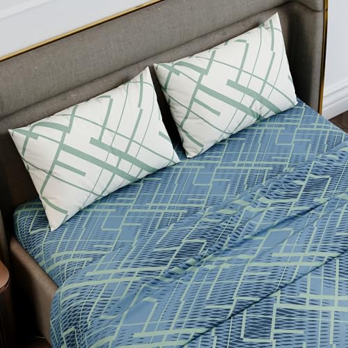 Image of Stoa Paris 100% Cotton Super King Bedsheet with 2 Pillow Covers for King & Double Beds,180TC Printed Bedding Set, Breathable, All-Season Comfort, Lightweight, Urbanscape - Mosaic Canopy (274x274cm)