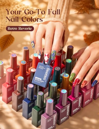 Image of Beetles Fall Gel Polish Set - Hema-Free Retro Reverie Collection,30 Colors Autumn Burgundy Orange Colors Gel Nail Kit with Base Top Coat Swatch Card, Soak Off UV LED Polish for Nail Art Salon DIY Gift