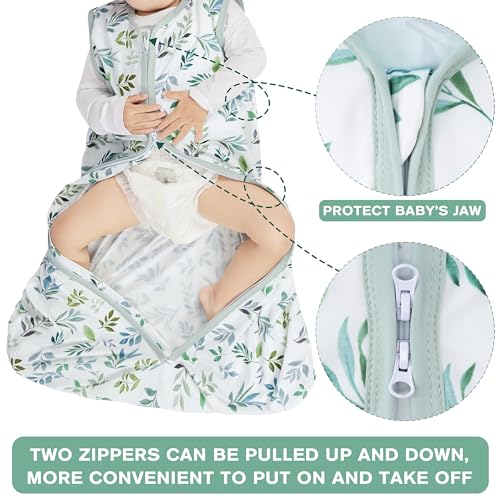 Image of BSTOPPT 3 Pack Baby Sleep Sack 0-6 Months 100% Rayon Cotton Baby Sleeping Bag 2-Way Zipper Toddler Wearable Blankets Comfy Stretchy Lightweight TOG 0.3 (Banana&leaf&green)