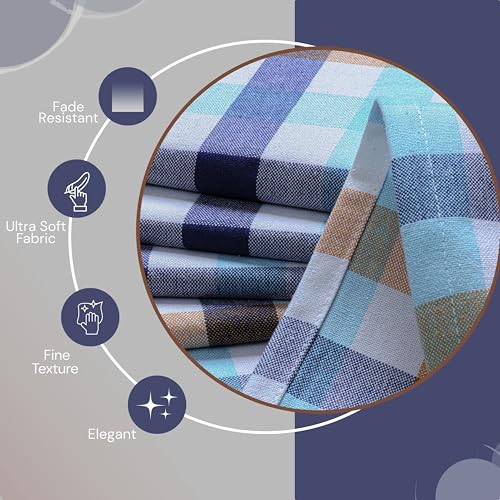 Image of Checked Kitchen Dish Towels 12 Pack Combo, 18 inchx26 inch, Quick Dry Wash Rags, Reusable Dishcloths, Absorbent Hand Towel - Mint Green, Water Green, Indigo Blue, Mustard Yellow, Brown, Beige