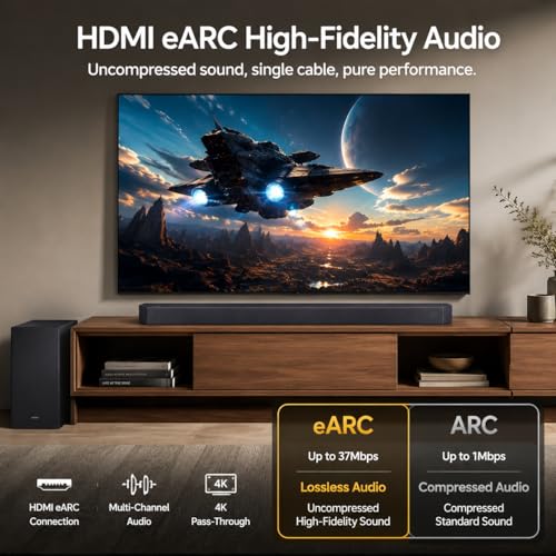 Image of 3.1.2 Channel Soundbar with Wireless Subwoofer for TV, Dolby Atmos & DTS Virtual:X Home Theater Audio System, Q-Symphony Compatible, HDMI eARC, 4K Video Pass-Through, Bluetooth, Titan Black