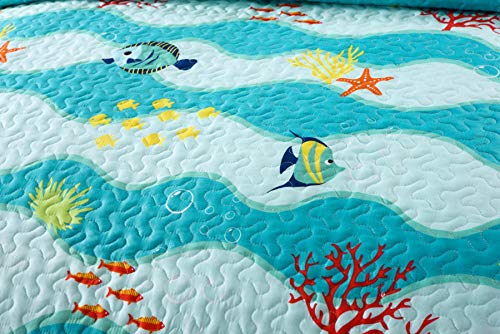 Tt Linens 2 Piece Kids Quilt Set Lightweight Bedspread Decoration Throw Blanket Teens Boys Girls Bed Printed Beach Sea Sea Life Bedding Coverlet Comforter Set/ 277 Fish Quilt (Twin) #TOP3