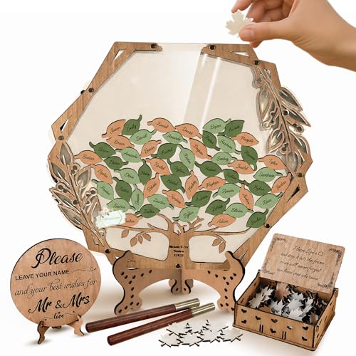 Image of Rustic Fall Wedding Guest Book Alternative, Maple Tree Leaf Drop Box