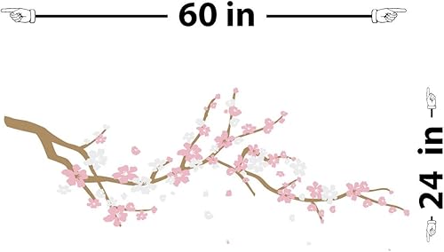 Miniatura 1 de Calcomanía de vinilo grande con ramas de cerezo japonés para decoración de habitación de niñas (marrón claro, rosa claro, blanco, 24 x 60 pulgadas)