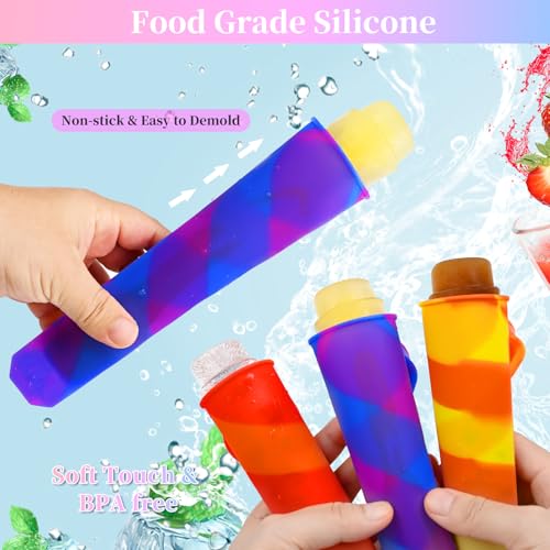 Silicone Popsicle Moulds & Ice Cream Moulds, 10 PCS Reusable Ice Lolly Maker Set with Lids, BPA Free Dishwasher Safe Ice Pop Molds for DIY Cakesicles, Craft Popsicle, Soothing Teethers - Image 4
