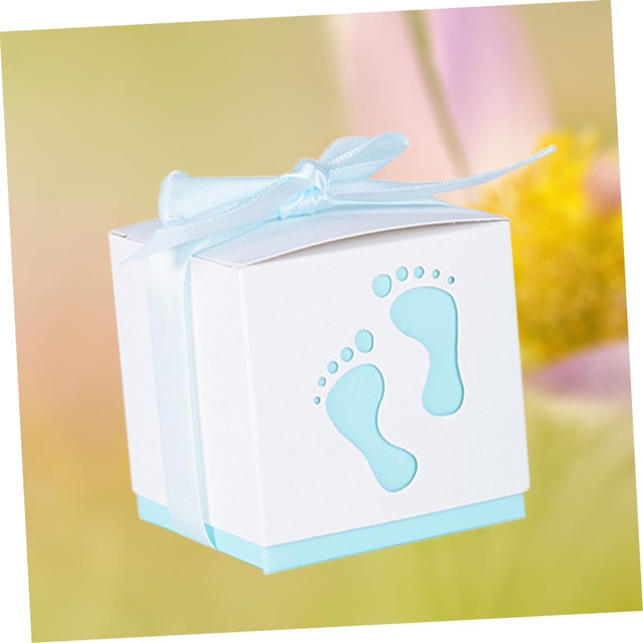 TEHAUX 100pcs Hollowed Little Feet Candy Favor Boxes with Ribbon Elegant Wedding Accessories for Bridal Shower and Birthday Parties for Chocolates and Gifts