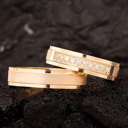 Conjunto de anillos de boda Chapado en oro de 14 quilates Conjunto de alianzas de boda a juego Conjunto de anillos de bodas de plata personalizados para hombre y mujer
