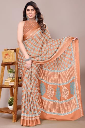 Image of MIRCHI FASHION Saree for Woman | Chiffon Block Printed Lightweight Daily Wear Sarees with Blouse