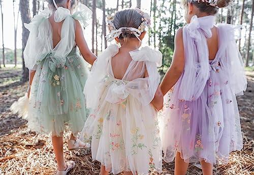 Flower Girl Dresses for Wedding Toddler Girls Short Floral Embroidered Tulle Dress Knee Length3