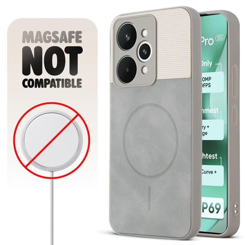 Image of Bintage case Macc-Safe Design Hard Light Weight Back Case | Soft Border Camera Protect | Dual PU Leather Finish Back Cover Compatible for Realme 15 Pro 5G - White & Grey