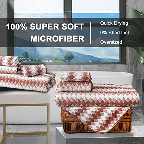 2 Hand Towels Set 15.7”X31.5”, Microfiber Diamond Hand Towels, Soft Bath Hand Towels For Bathroom Hotel Home Kitchen, High Absorbent Hotel Quality Quick Dry Hand Face Towels (Brown) #TOP3
