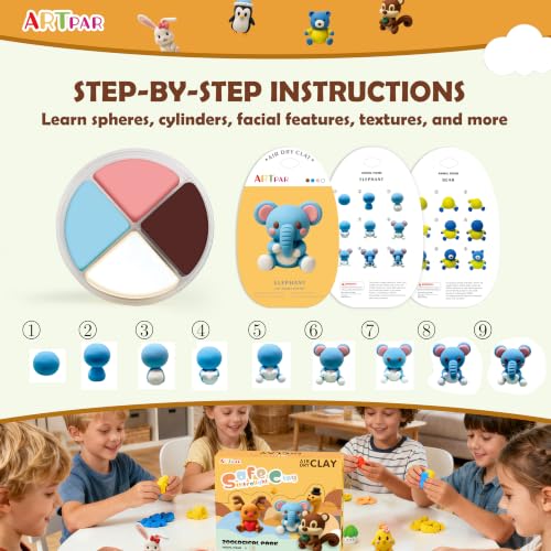 Image of ARTPAR Air Dry Clay Kit, 12 Animals Modeling Magic Clay, Kids Crafts Gifts | DIY Molding Clay Sculpting Tools Set,Soft & Non-Sticky,No Cracks,24H Quick Dry,Home Party Favors for Boys & Girls 3-12Y
