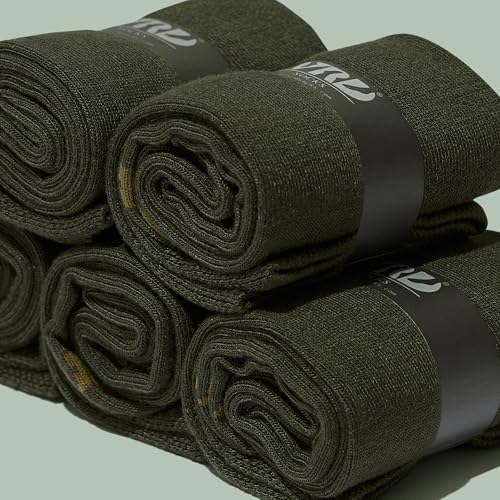 VRD Bamboo Mens Dress Socks for Men, 5-Pack, Green, Khaki, Olive Crew Length Mid-Calf Socks, Mens Shoe Size 8-134